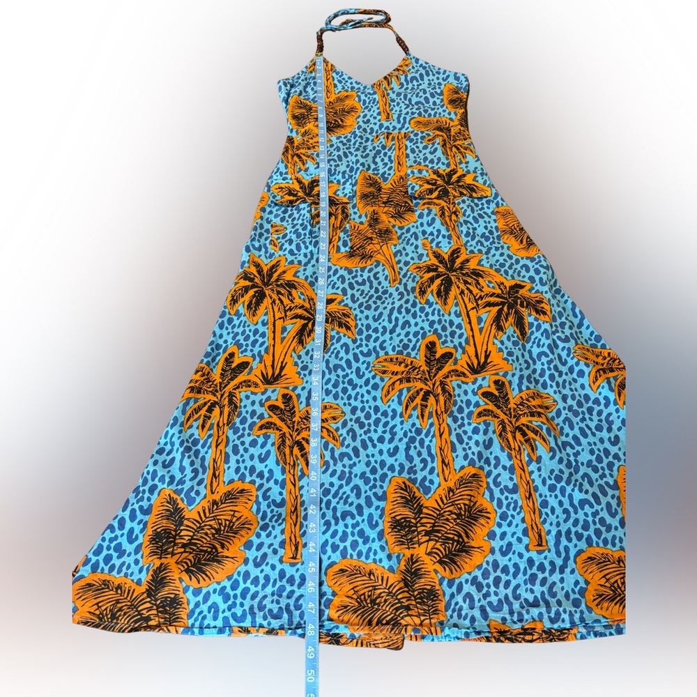 True Destinations Halter Maxi Dress Medium Resort Tropical Cotton Vacation Beads - Picture 14 of 15
